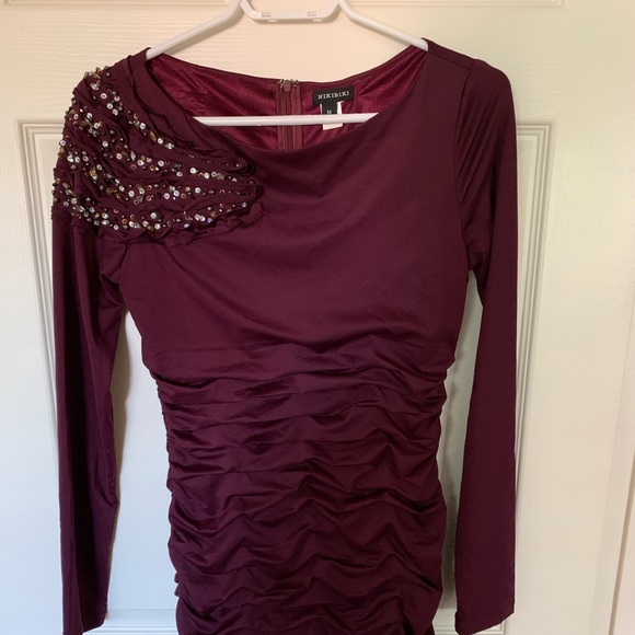 Long Sleeve Deep Wine Colour Long Sleeve Dress - Picture 1 of 2